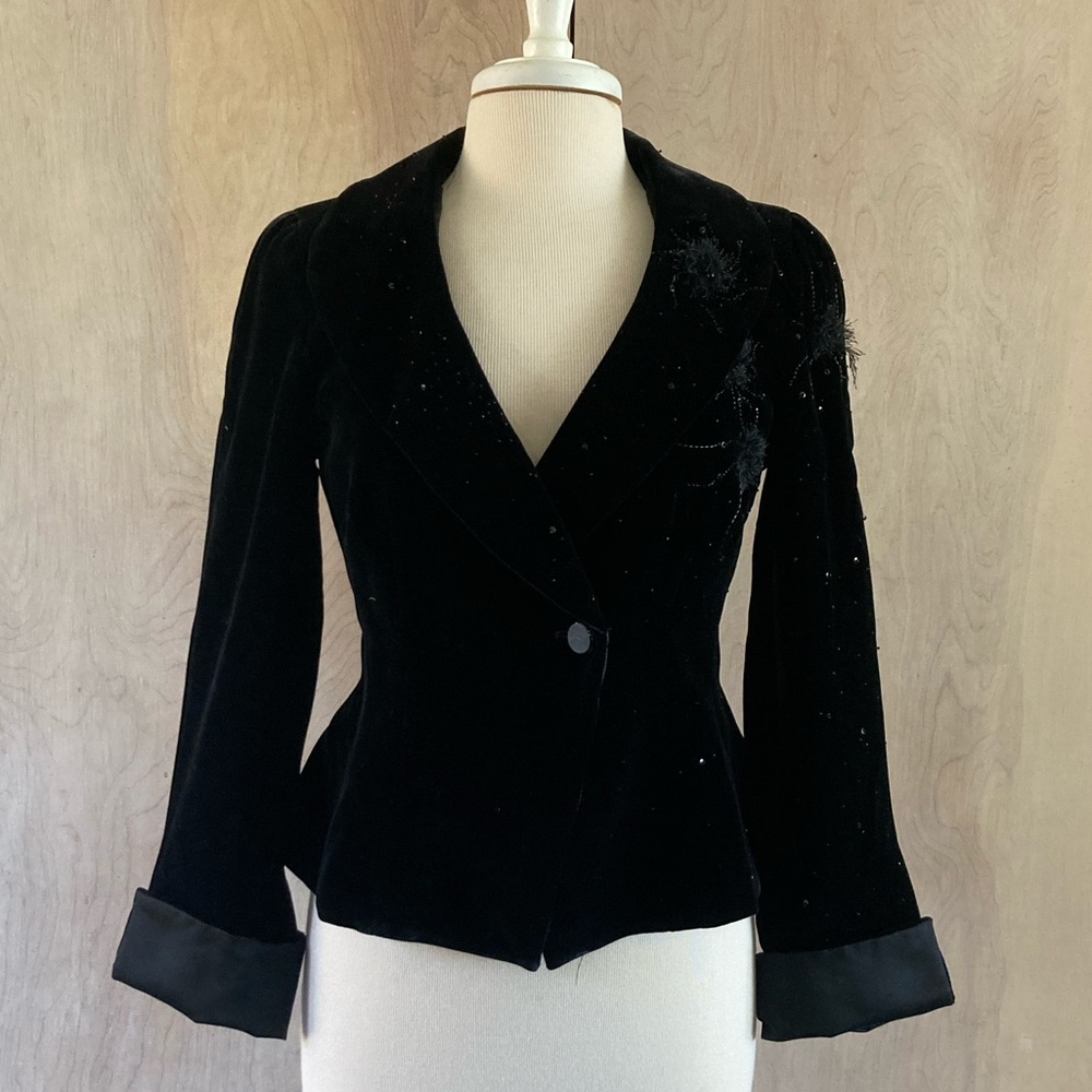 Armani Collezioni Velour Dress Jacket w/ beaded embellishments